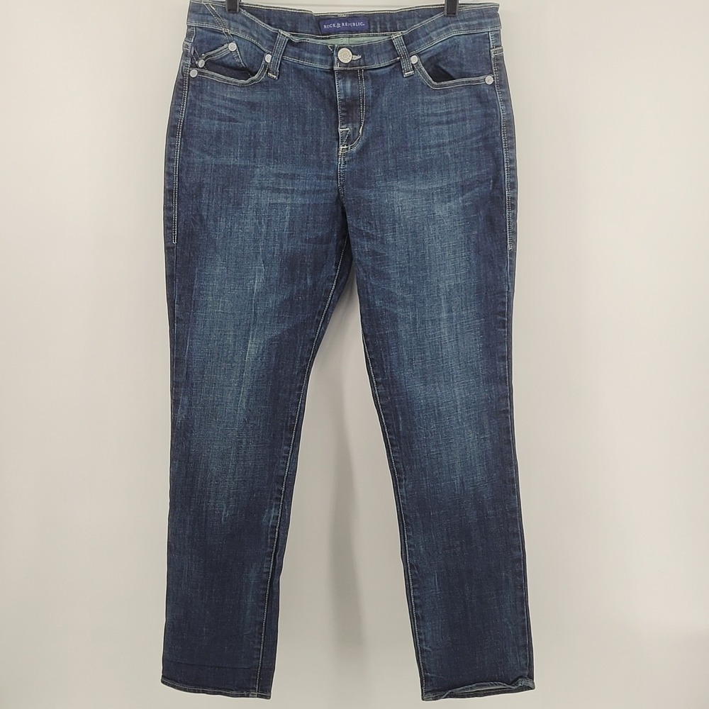 Rock & Republic Berlin Jeans 16M Blue Embroidered Pocket Straight Leg Womens - Picture 7 of 8